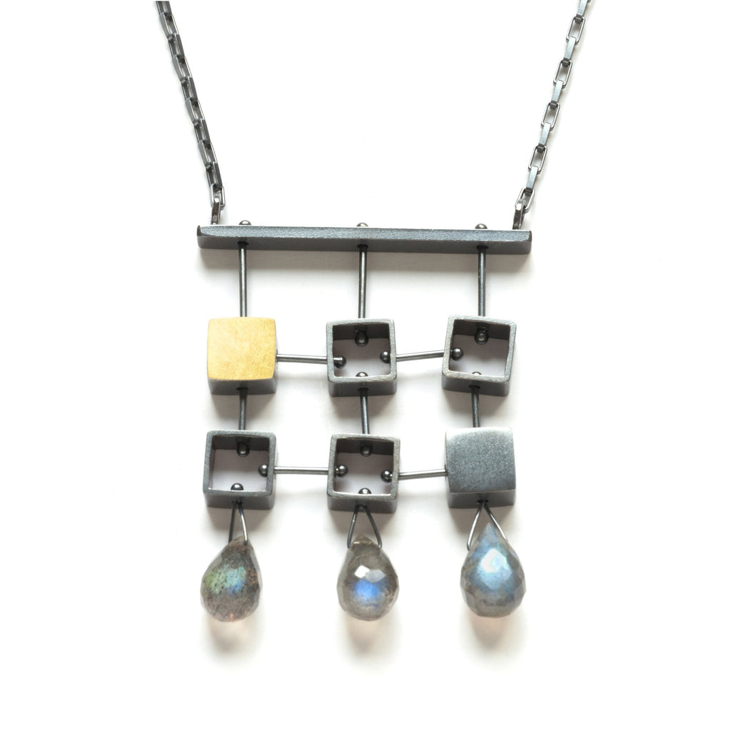 Six Squares Necklace with Labradorite Teardrops