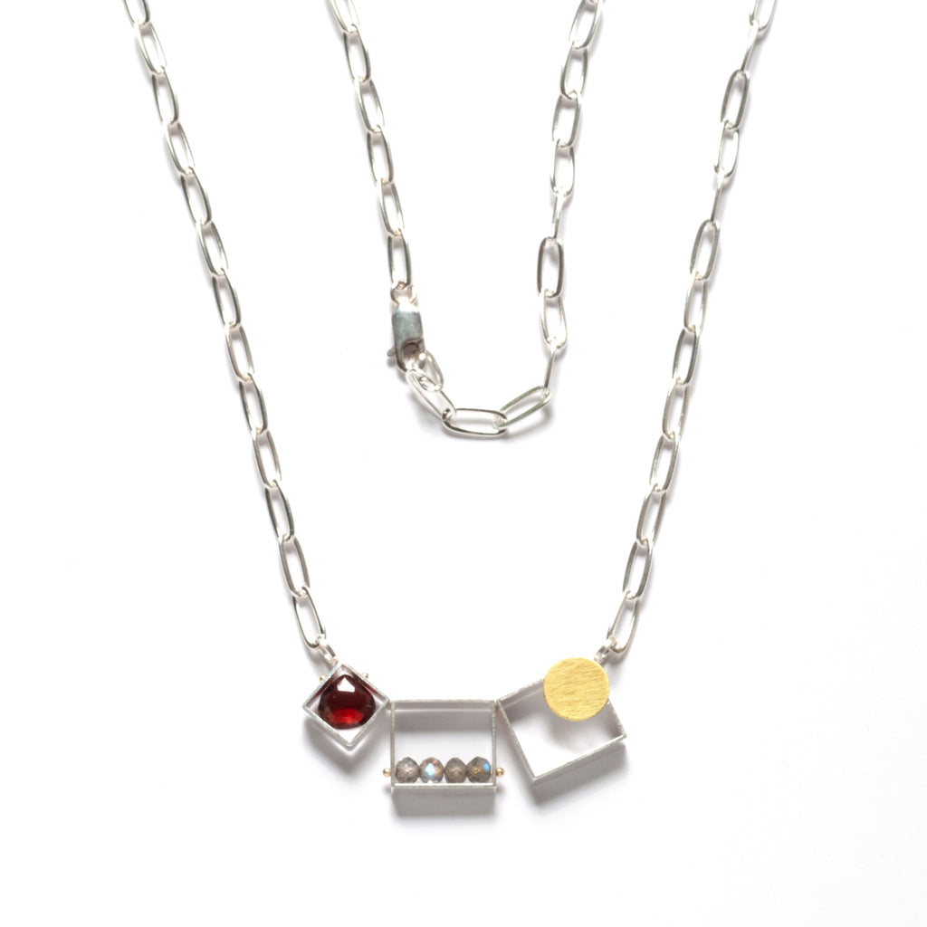 Two Rectangles/One Square Necklace - Garnet and Labradorite