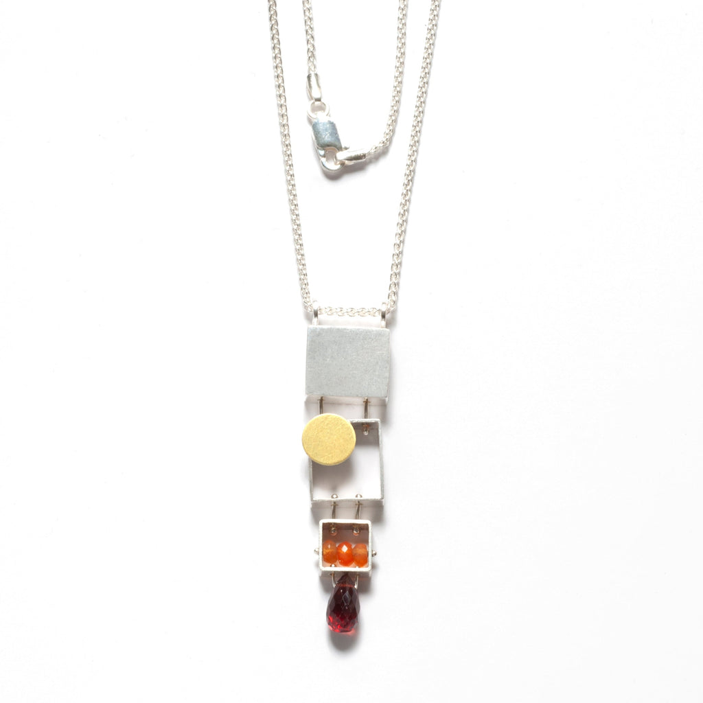 Stacked Rectangles Necklace with Teardrop Stone