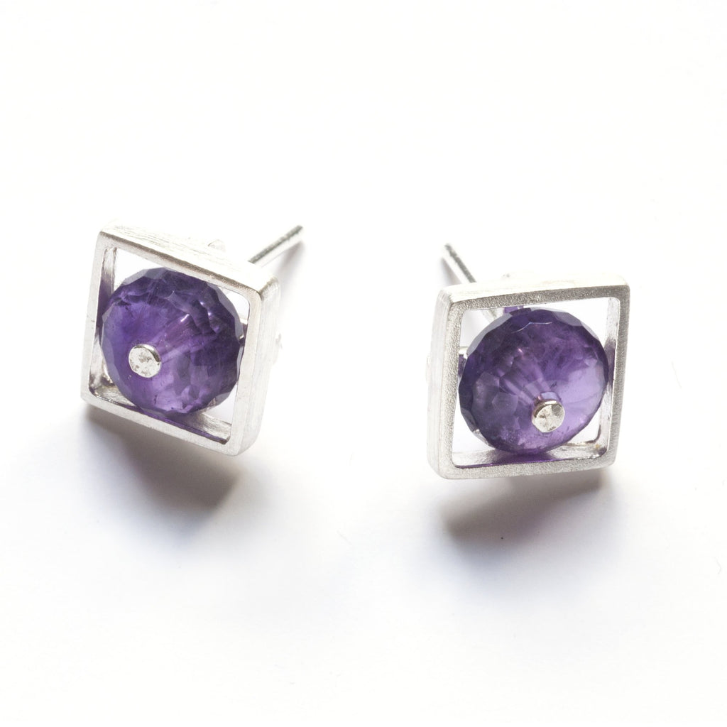 Square Cage Post Earrings, Amethyst