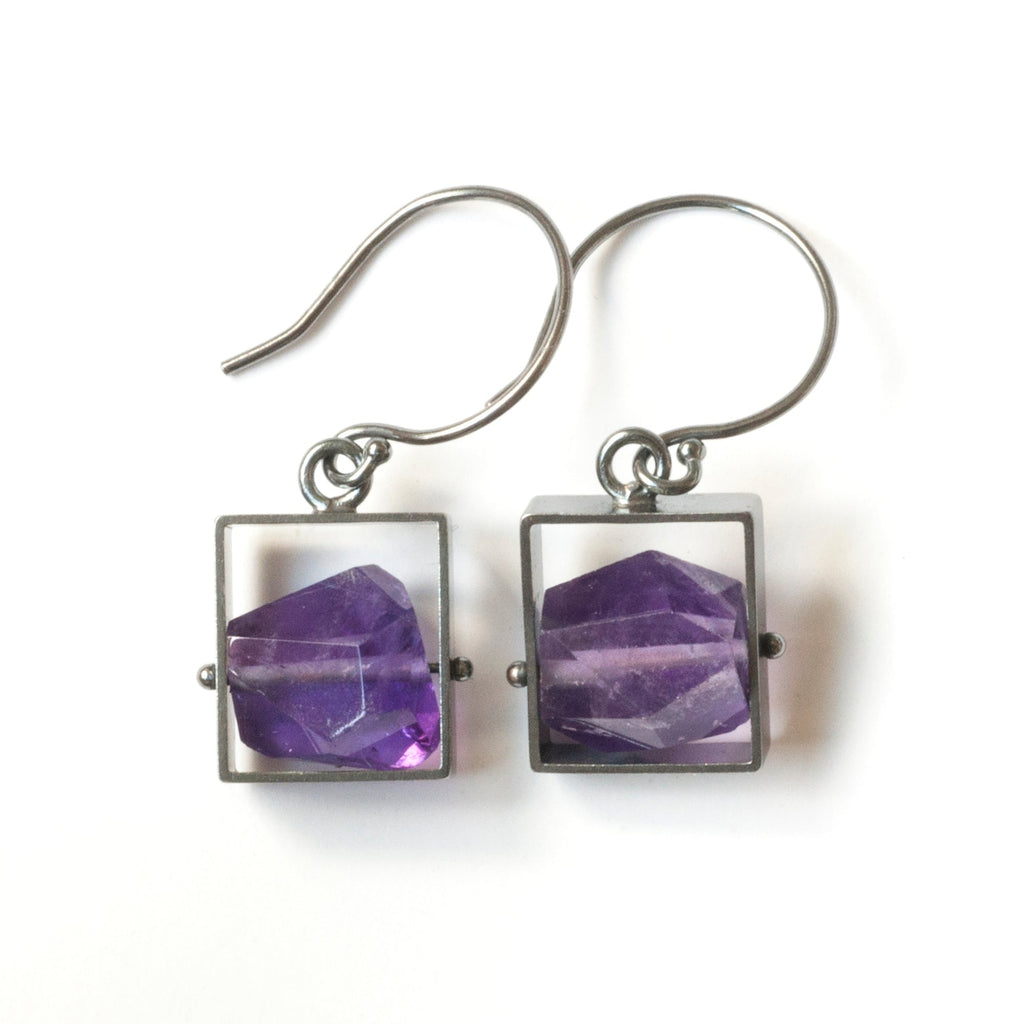 Rectangle Earrings with Chunky Amethyst