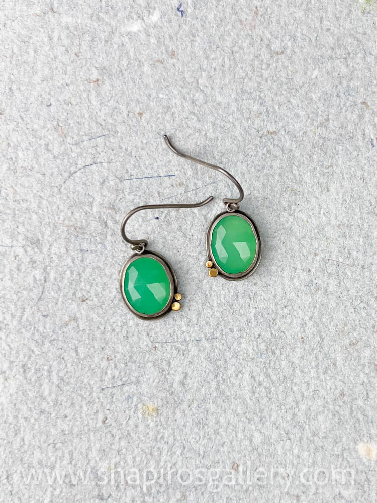 Rose Cut Chrysoprase Earrings with Gold Dots