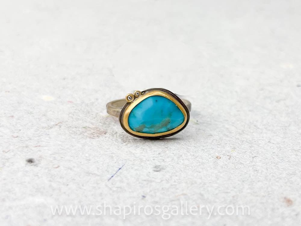 Faceted Turquoise Ring with Diamond Dots