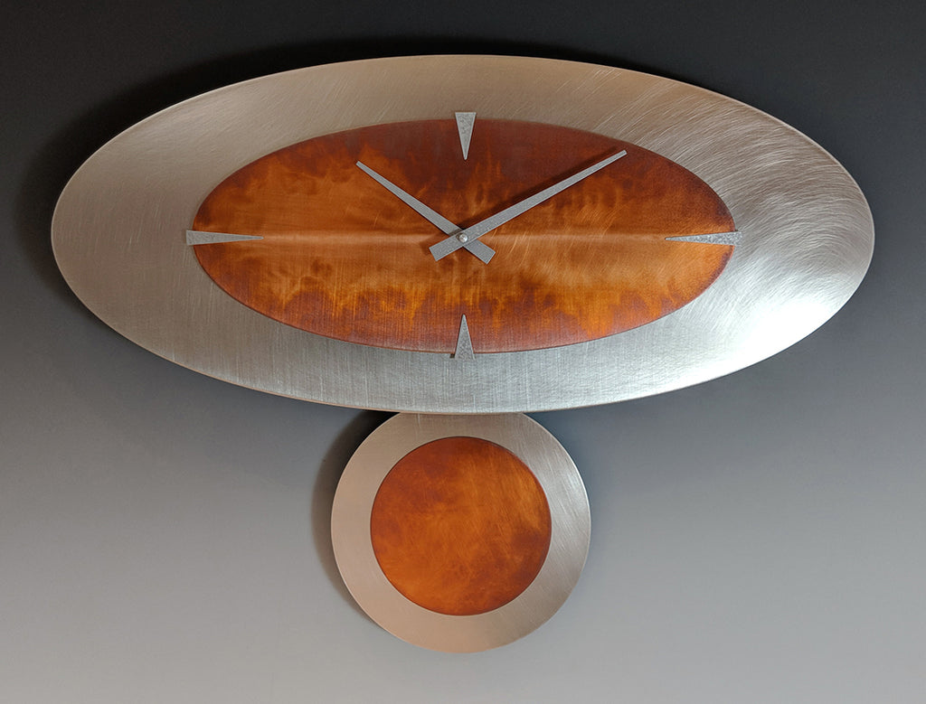 Steel and Copper Oval Pendulum Clock
