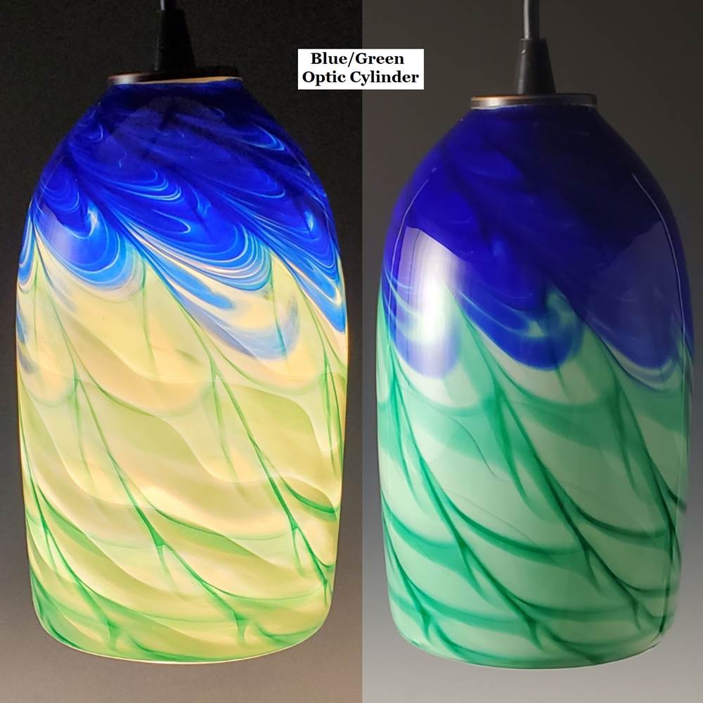 Blue Green Optic Blown Glass Pendant Lamp