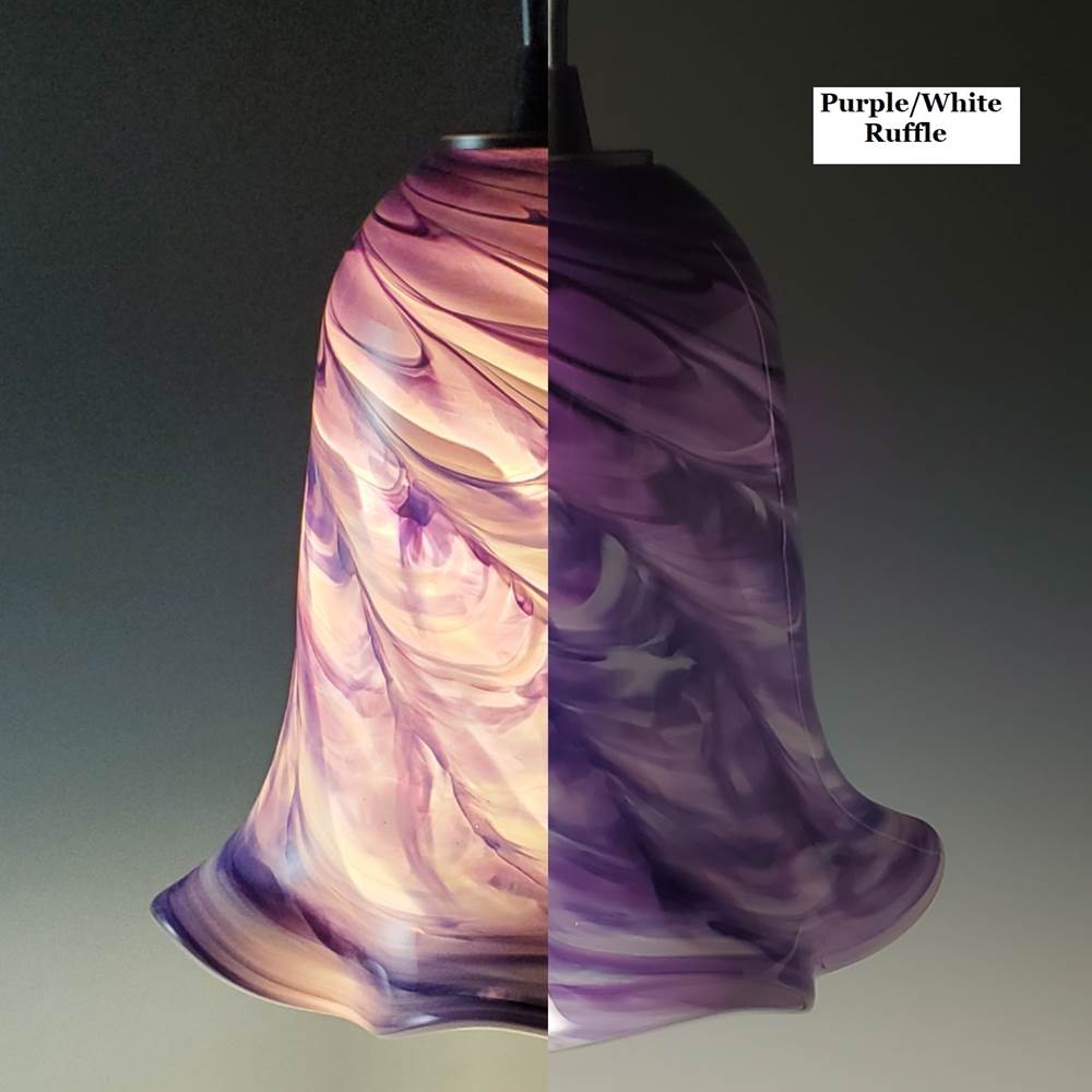Purple White Optic Blown Glass Pendant Lamp