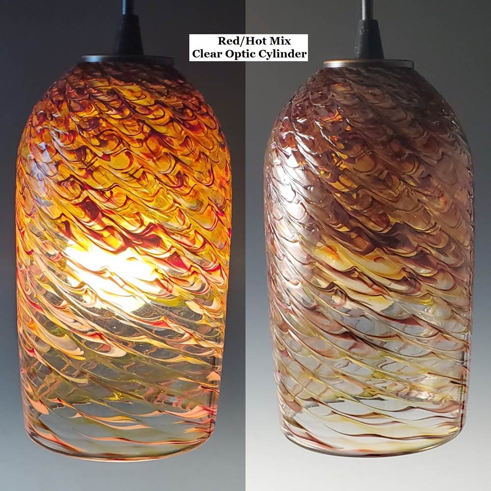 Red Gold Clear Optic Blown Glass Pendant Lamp
