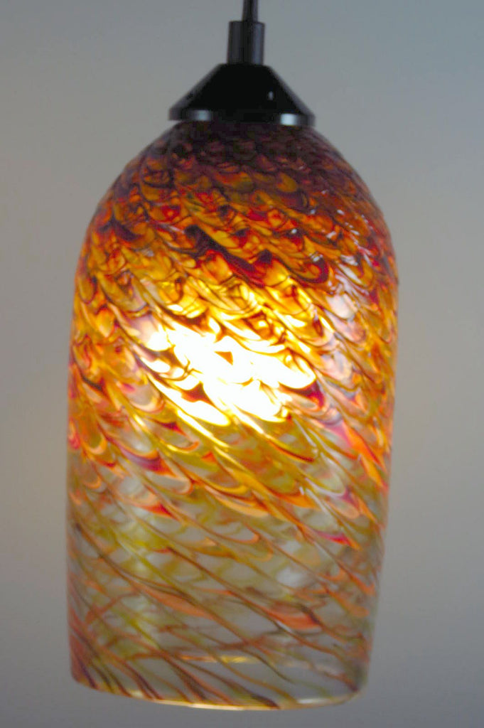 Red Gold Clear Optic Blown Glass Pendant Lamp