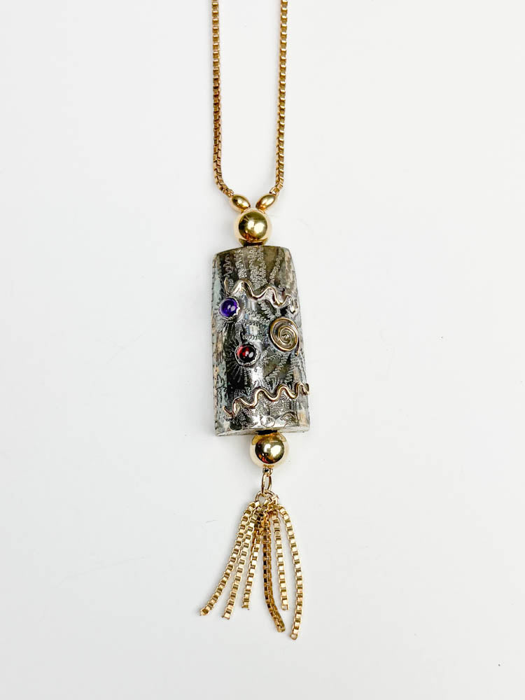 Oxidized Sterling Silver and 14K Boxy Necklace