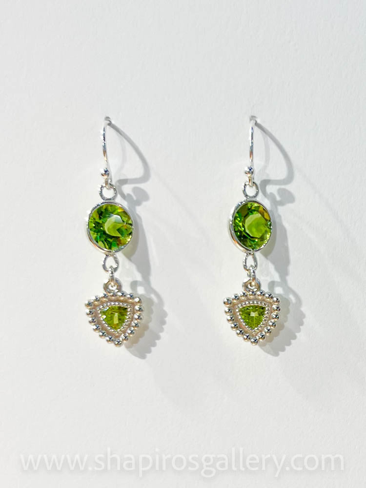 Peridot Trillion and Round Earrings