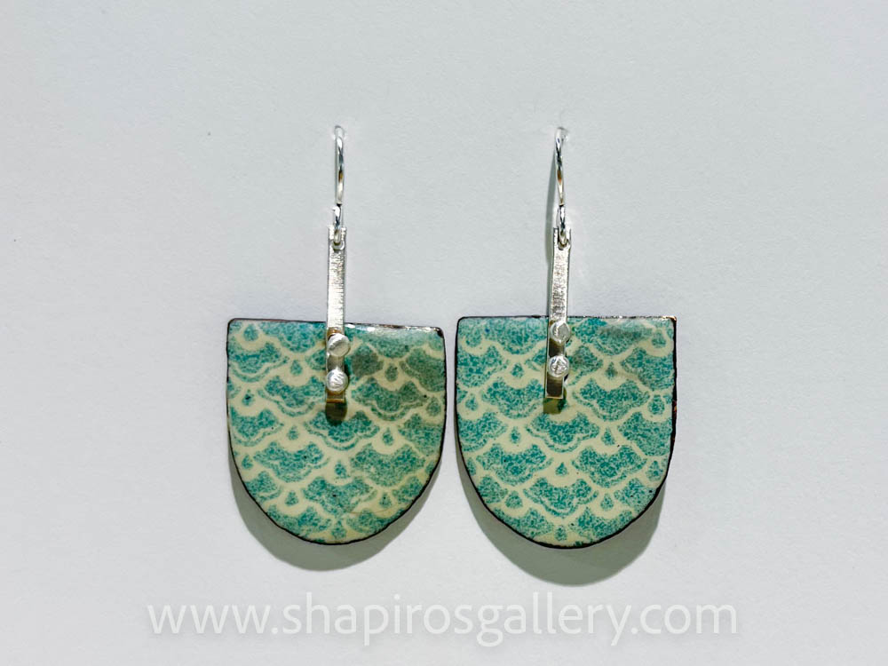 Teal and White Semicircle Earrings