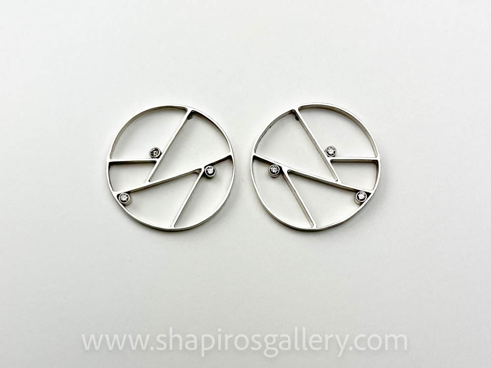 Large Linear Circle Post Earrings with Diamonds