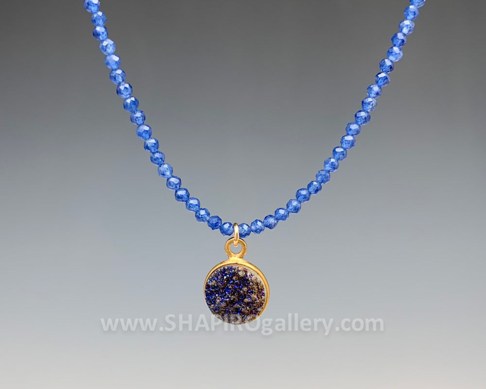 Dark Blue Chalcedony with Druzy Necklace