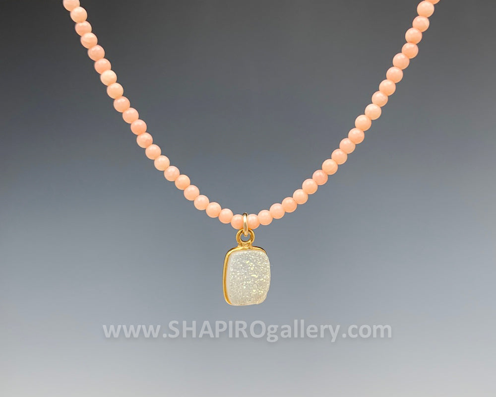 Peach Moonstone with Druzy Necklace