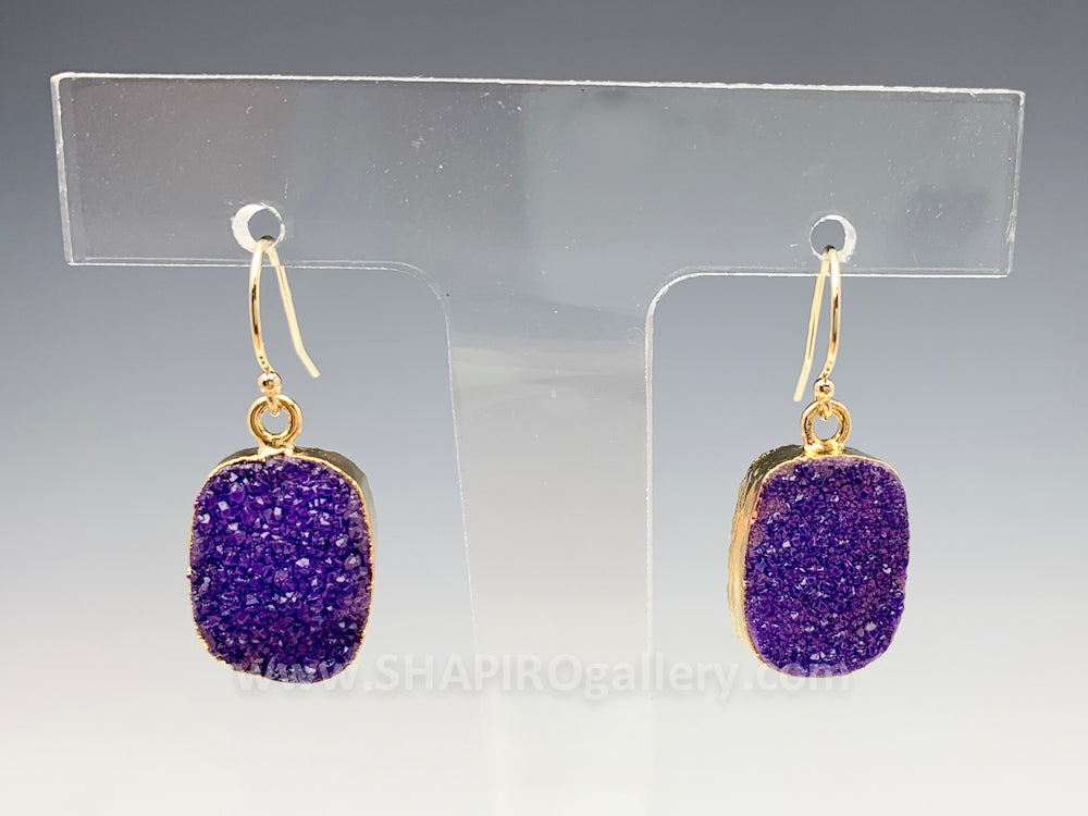 Dark Purple Druzy Earrings
