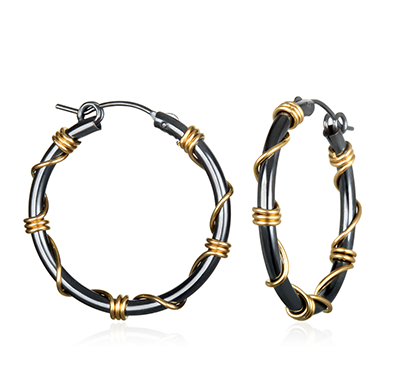 Black and Gold Wrapped Hoop Earrings - Large