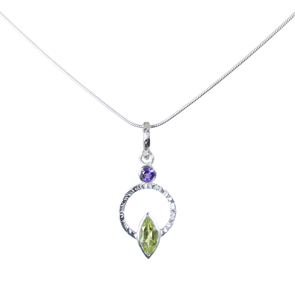 Q Necklace - Peridot with Amethyst