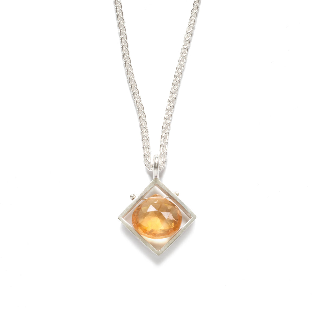 Diagonal Frame Necklace - Citrine