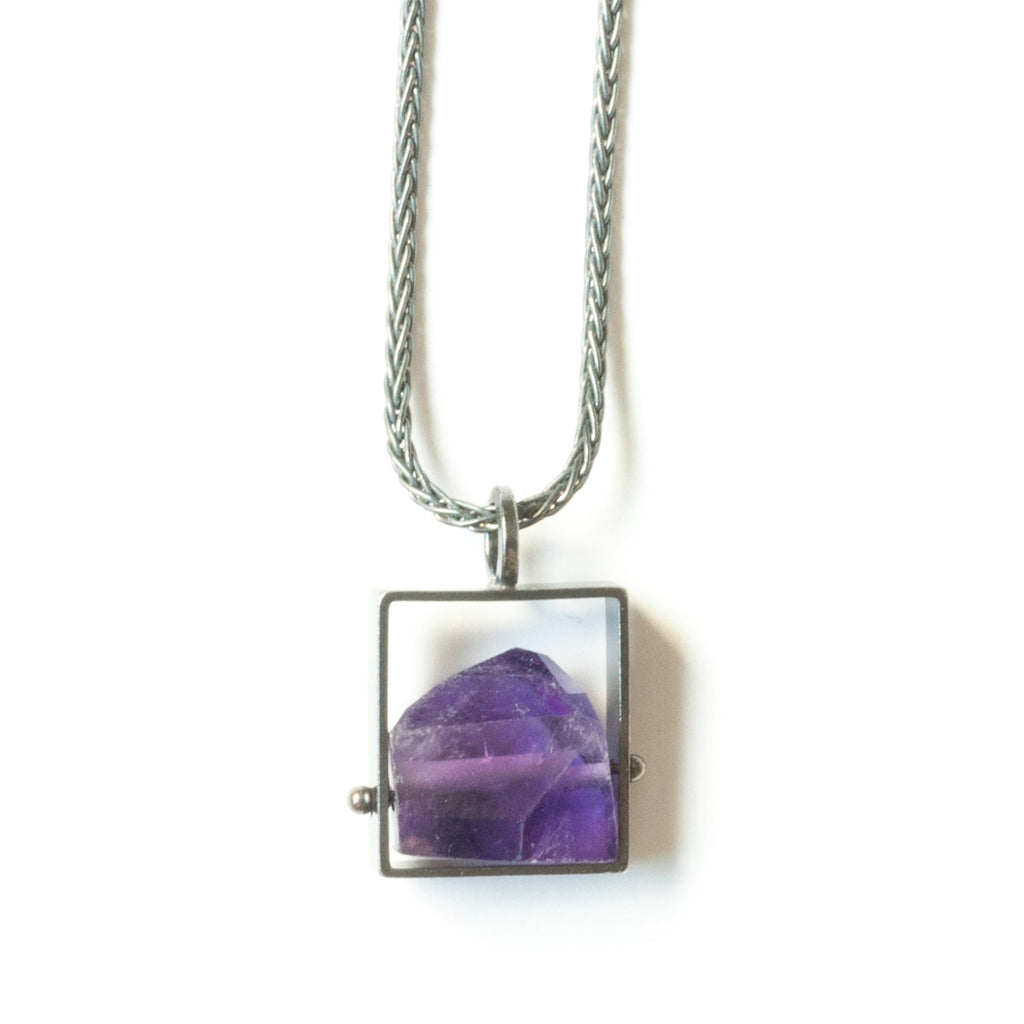 Rectangle Necklace with Chunky Stones - Amethyst