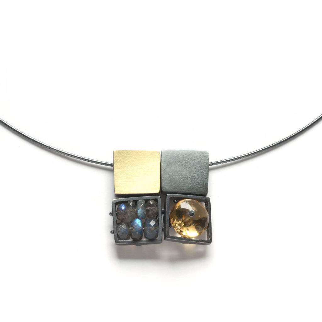 Quad Square Cage Necklace - Labradorite and Citrine