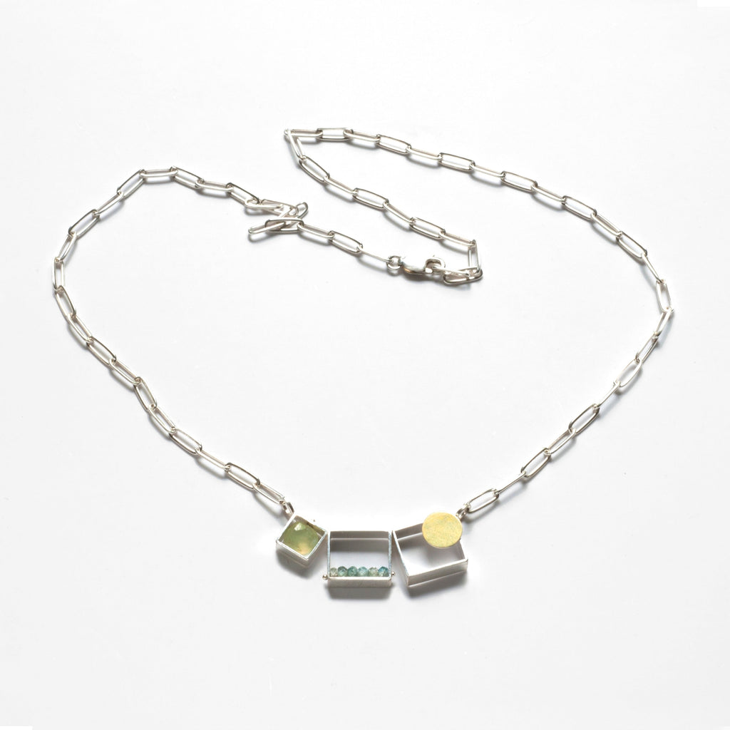Two Rectangles/One Square Necklace - Prehnite and Zircon