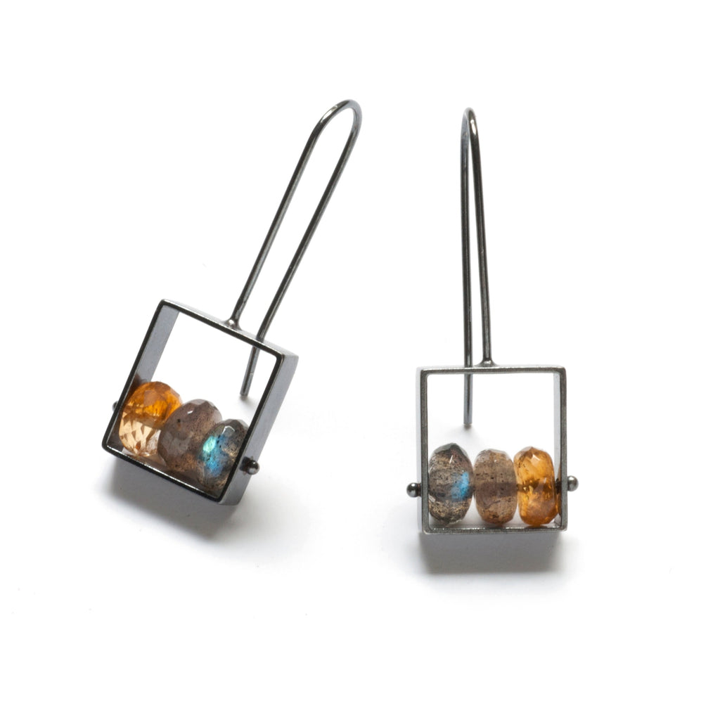 Rectangle Earrings with 3 Stones