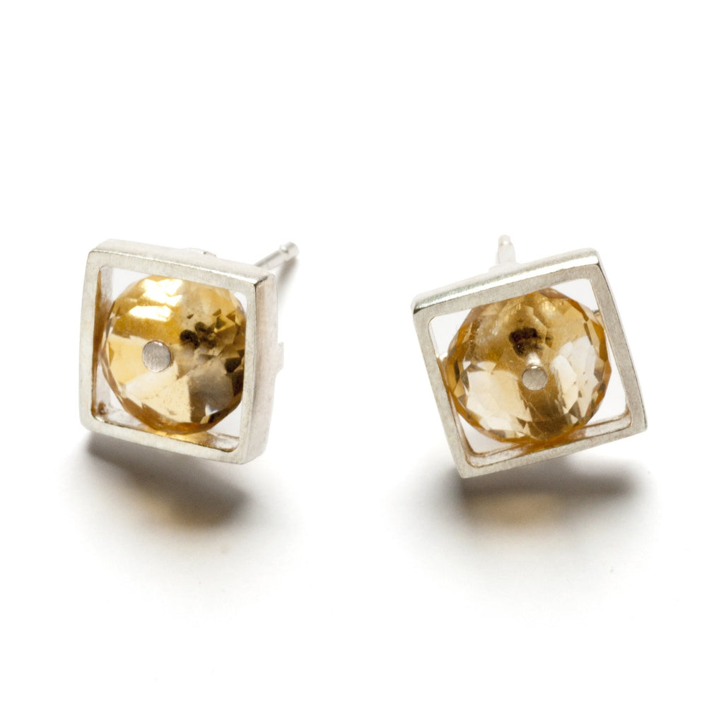 Square Cage Post Earrings, Citrine