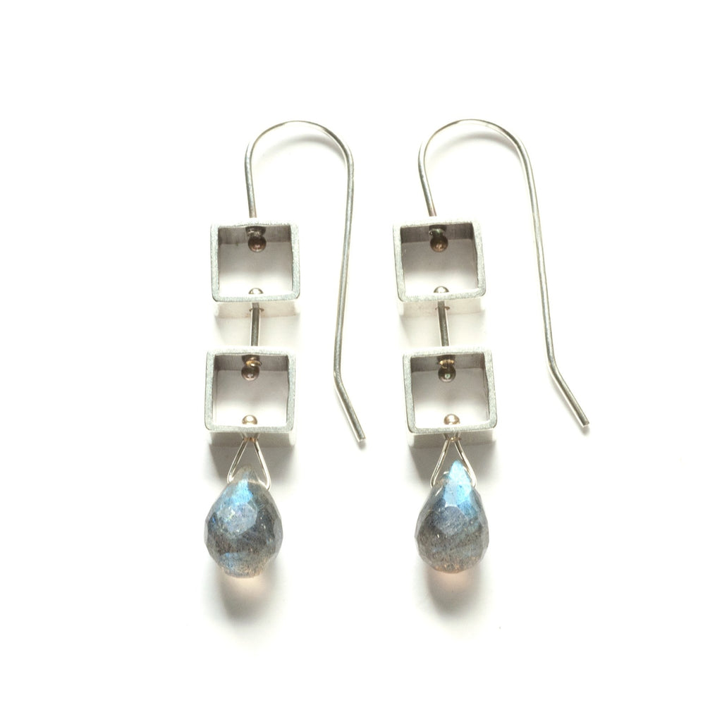 Tumbling Mini Square Earrings with Labradorite Briolett