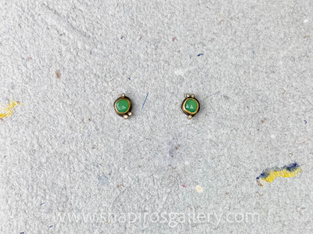 Chrysoprase Stud Earrings with Diamonds