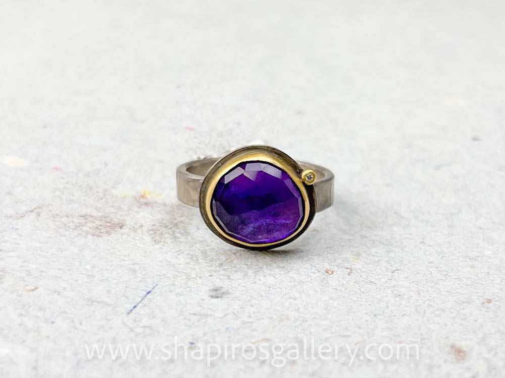 Amethyst Ring with Single Diamond Dot