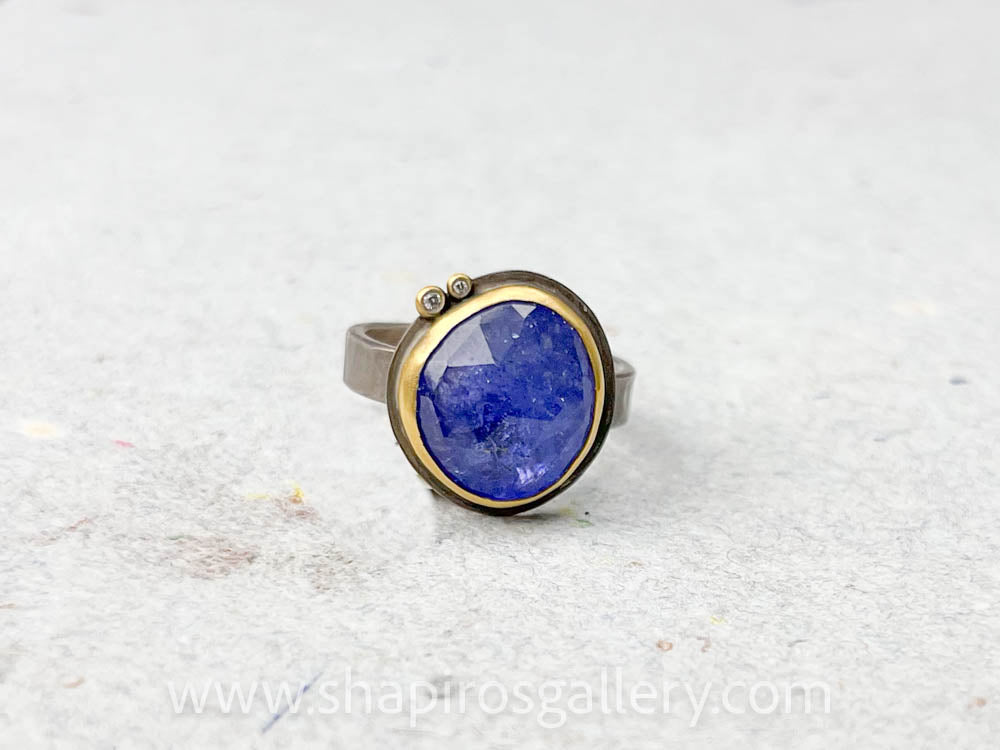 Rose Cut Tanzanite Ring with Diamond Dots