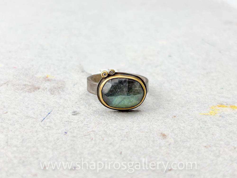 Labradorite Ring with Diamonds