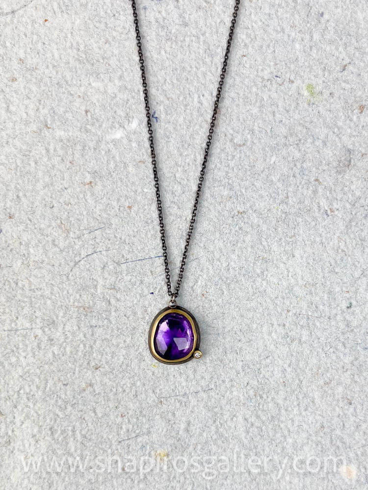 Amethyst Necklace with Single Diamond Dot