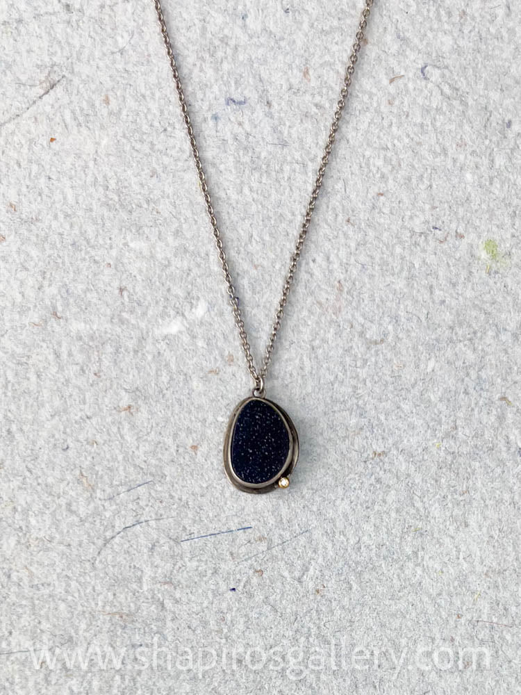 Black Druzy Necklace with Diamond