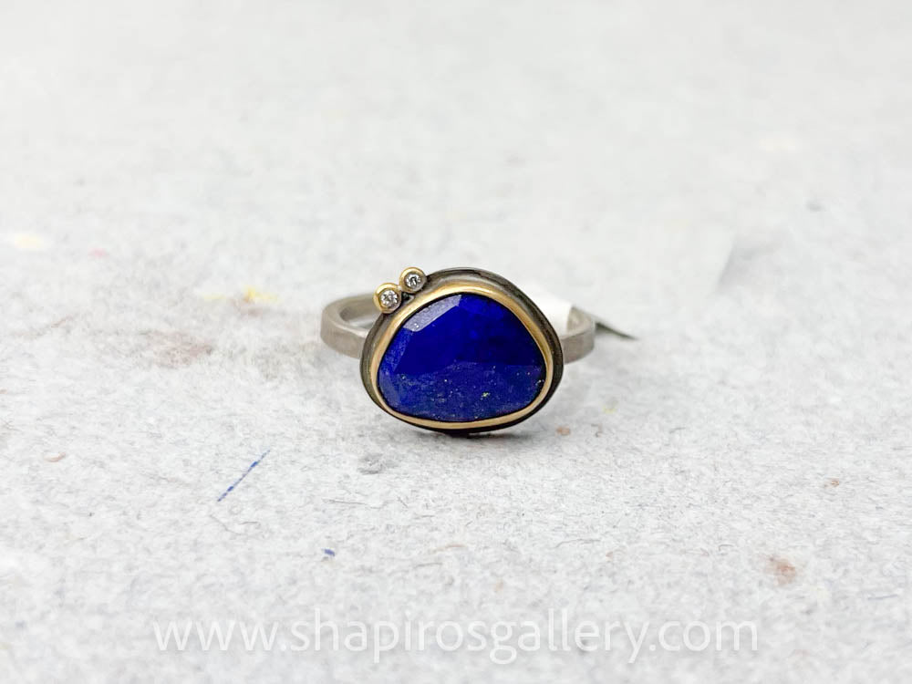 Lapis Ring with Diamond Dots