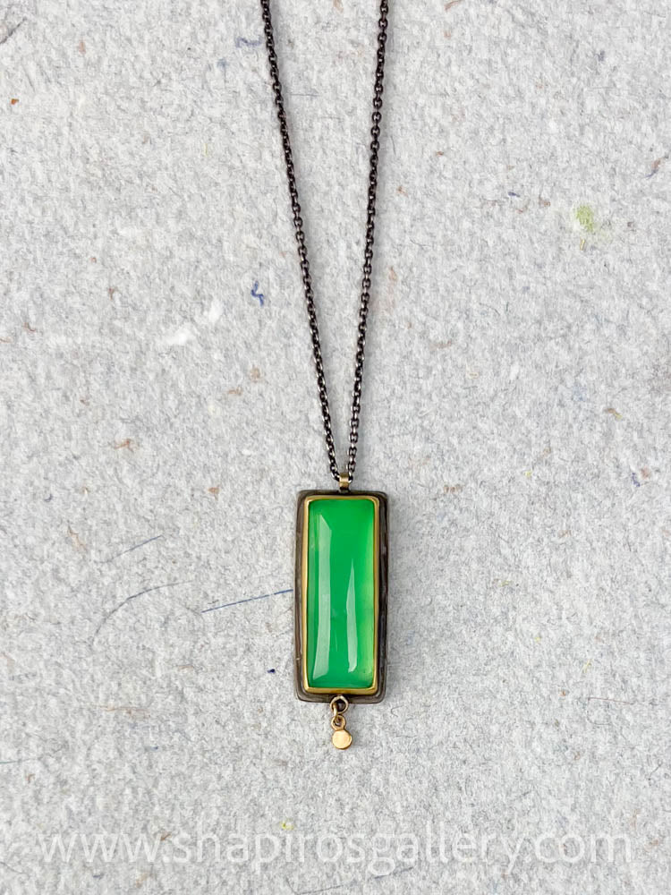 Rectangle Chrysoprase Necklace with Gold Drop