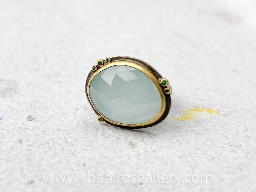 Aquamarine Ring with Emeralds