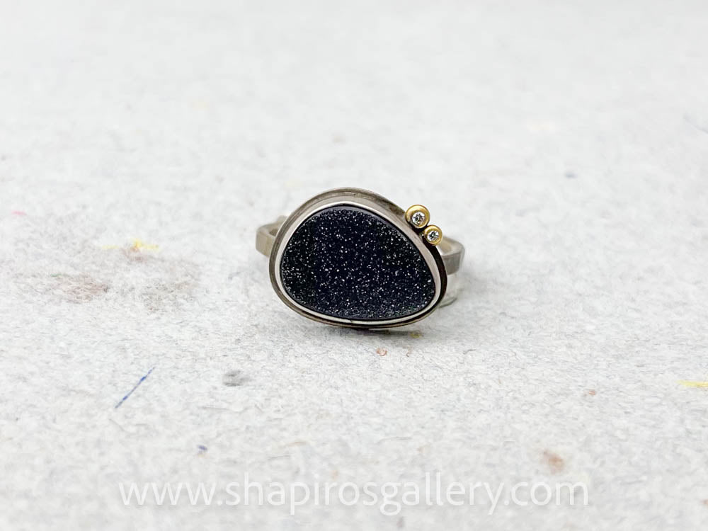 Druzy Ring with Diamond Dots