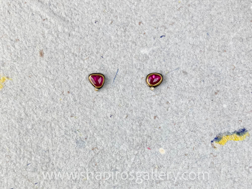 Ruby with Diamond Dot Stud Earrings