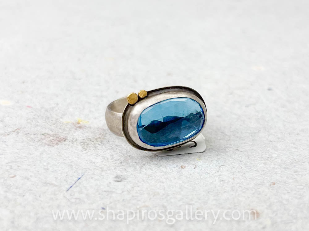Blue Topaz Ring with Gold Dots