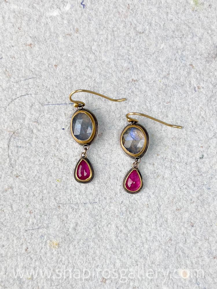 Labradorite and Ruby Drop Earrings