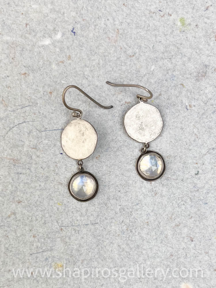 Moonstone Earrings with large hammered disks