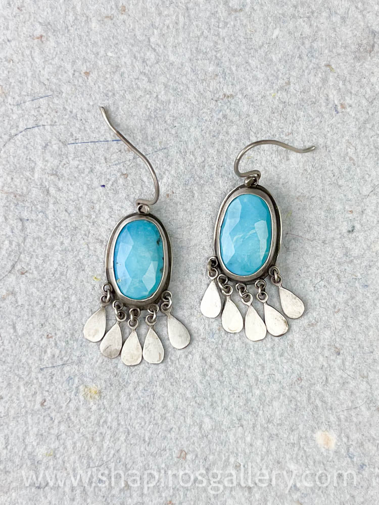 Turquoise Earrings with Silver Fringe
