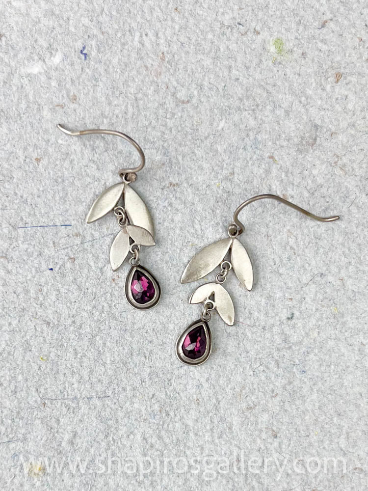 Double Leaf Earrings with Rhodolite Garnet