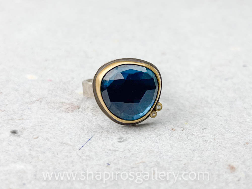 London Blue Topaz Ring with Diamond Dots