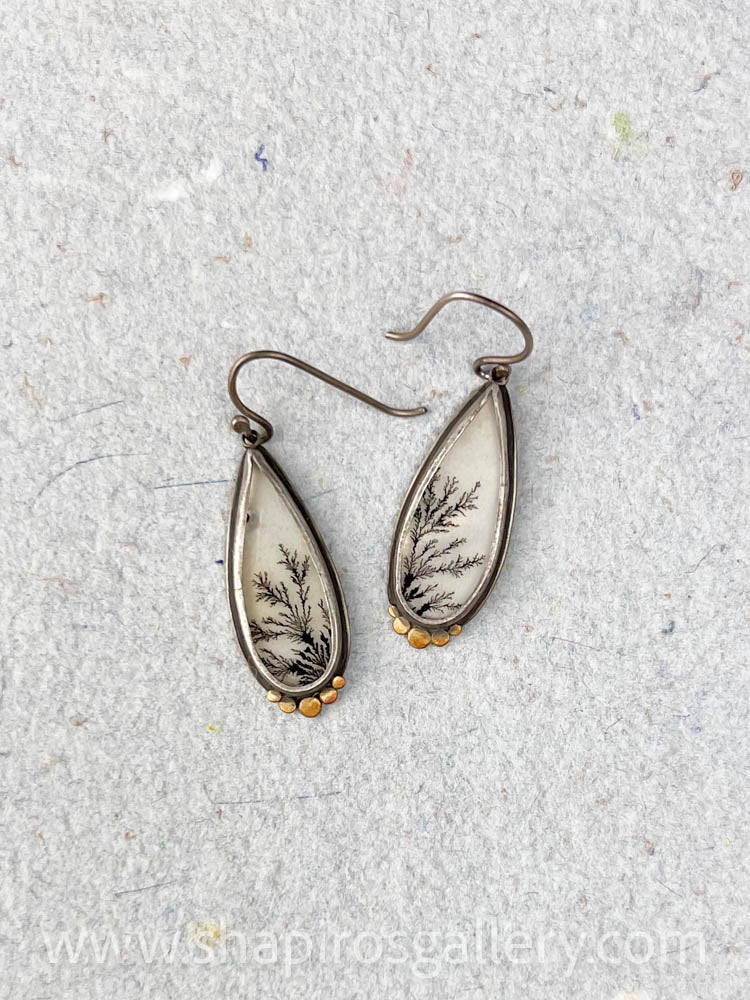 Dendritic Agate Earrings with Gold Dots