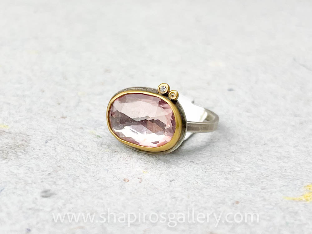 Rose Cut Pink Tourmaline Ring with Diamond Dots