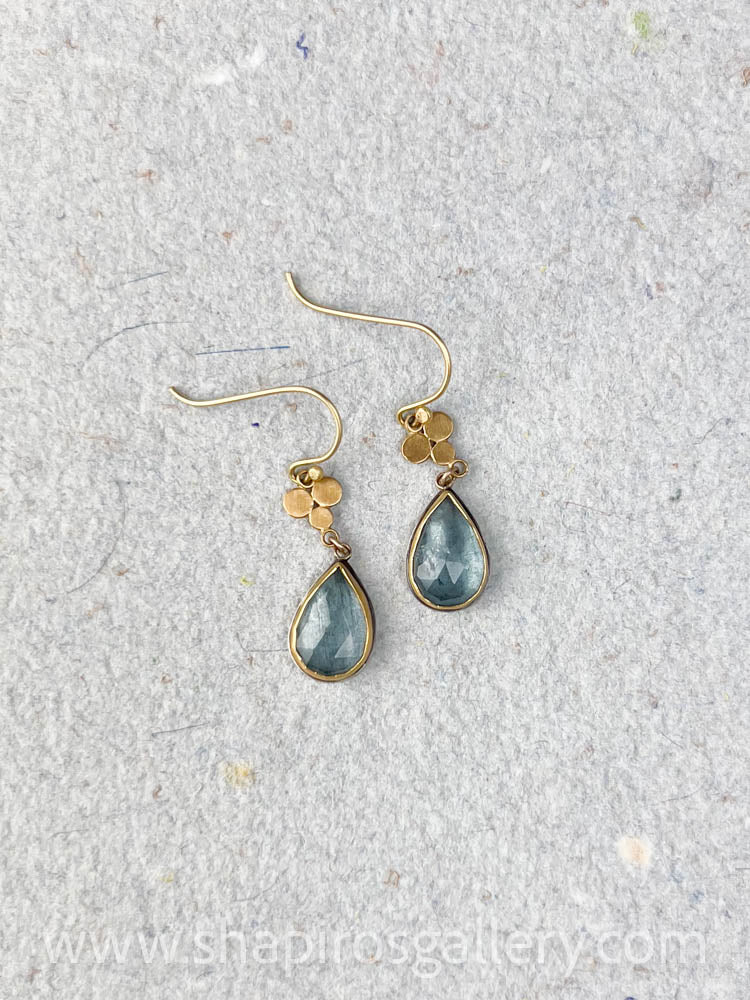 Gold Small Multi Disk Aquamarine Earrings