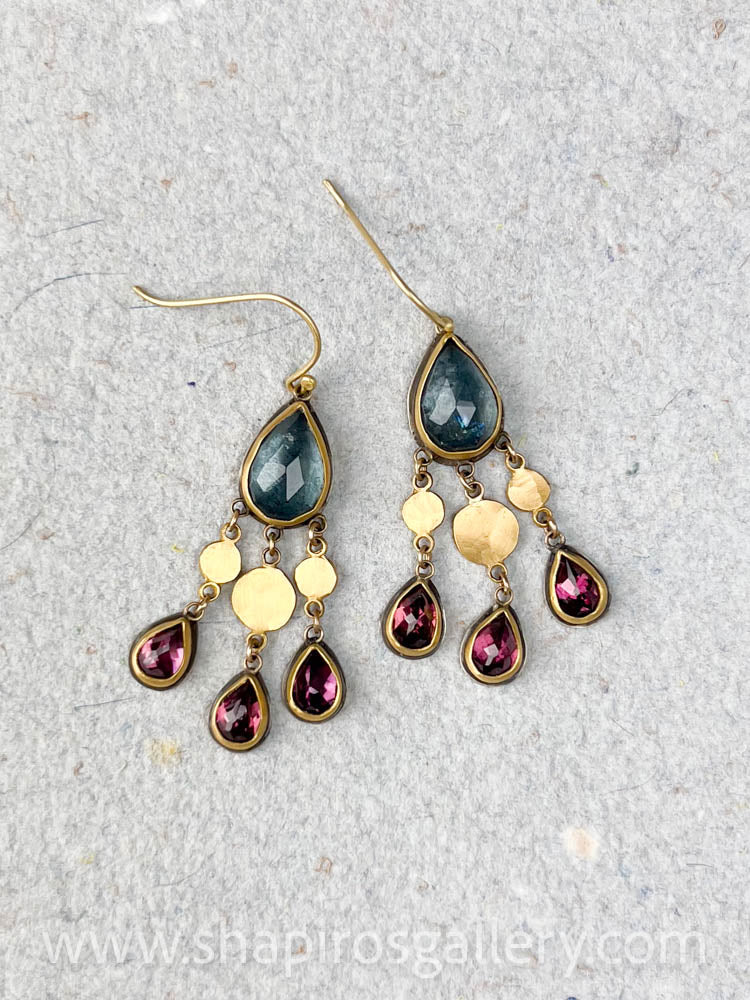 Aquamarine and Tourmaline Chandelier Earrings