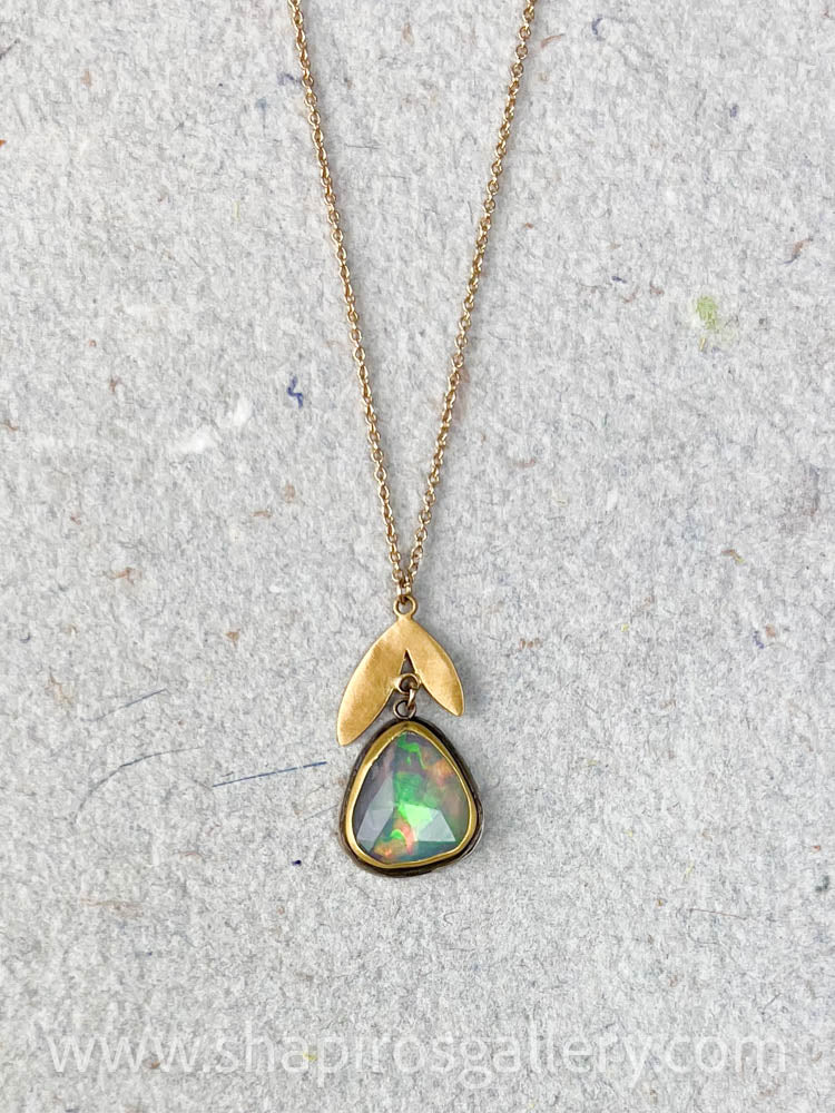 Ethiopian Opal with 22k Double Leaf Necklace